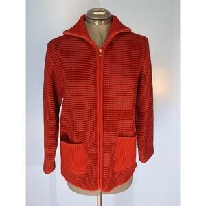 Cally Go Red Orange Black Zip Up Knitted Cardigan Sweater Pockets Size Small